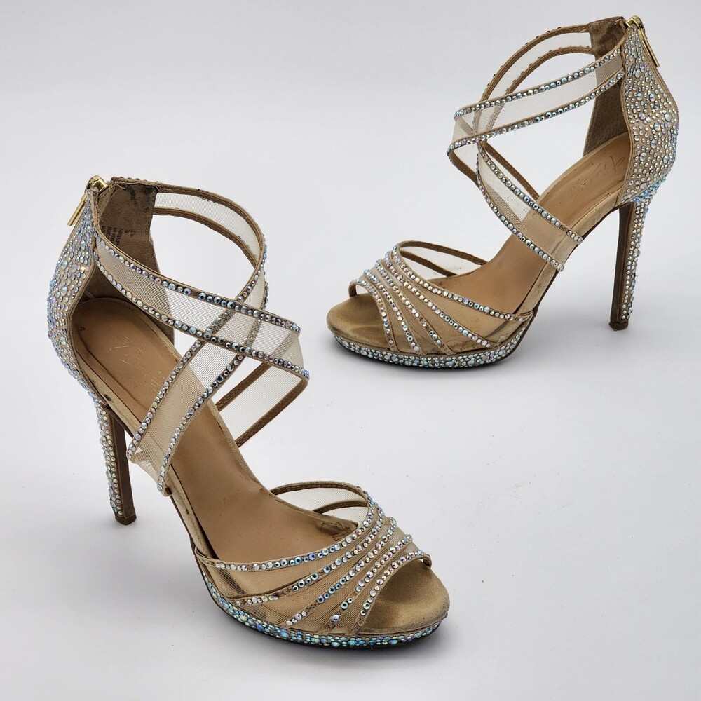 Thalia Sodi Ceara Rhinestone Peep Toe Pumps Heels Glam Prom Bride Size 7